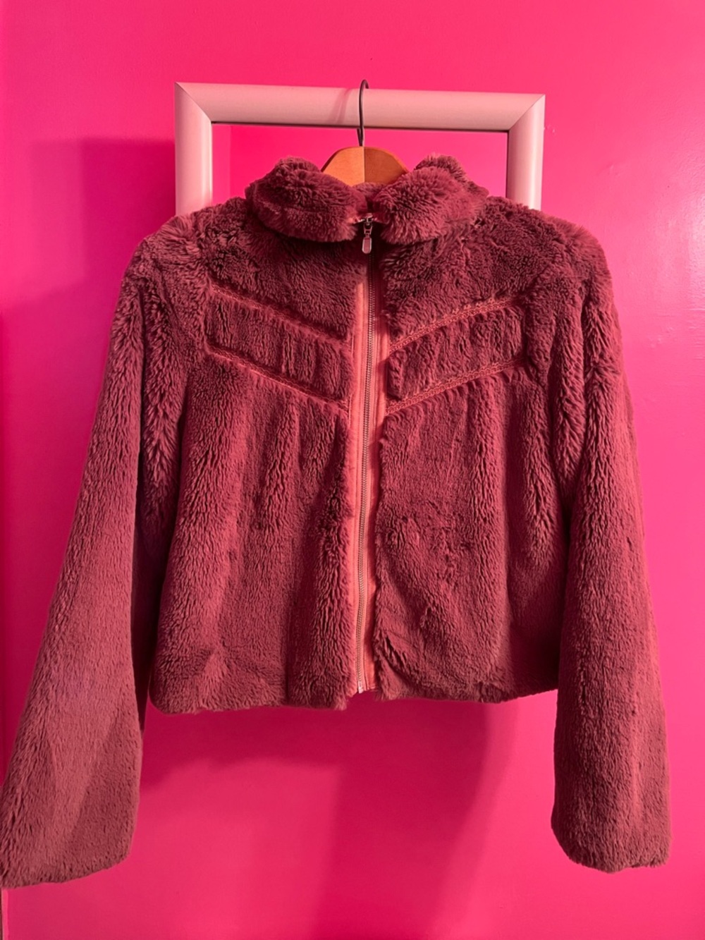 Anthropologie Pink Faux Fur Jacket